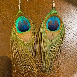 Natural Peacock Feather Earrings (Perfect)